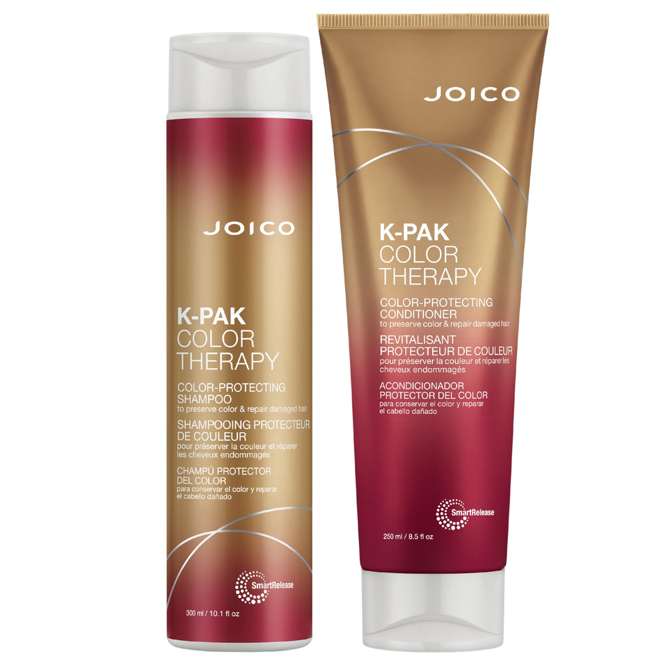 Joico K-pak front packaging showing both bottles and benefits