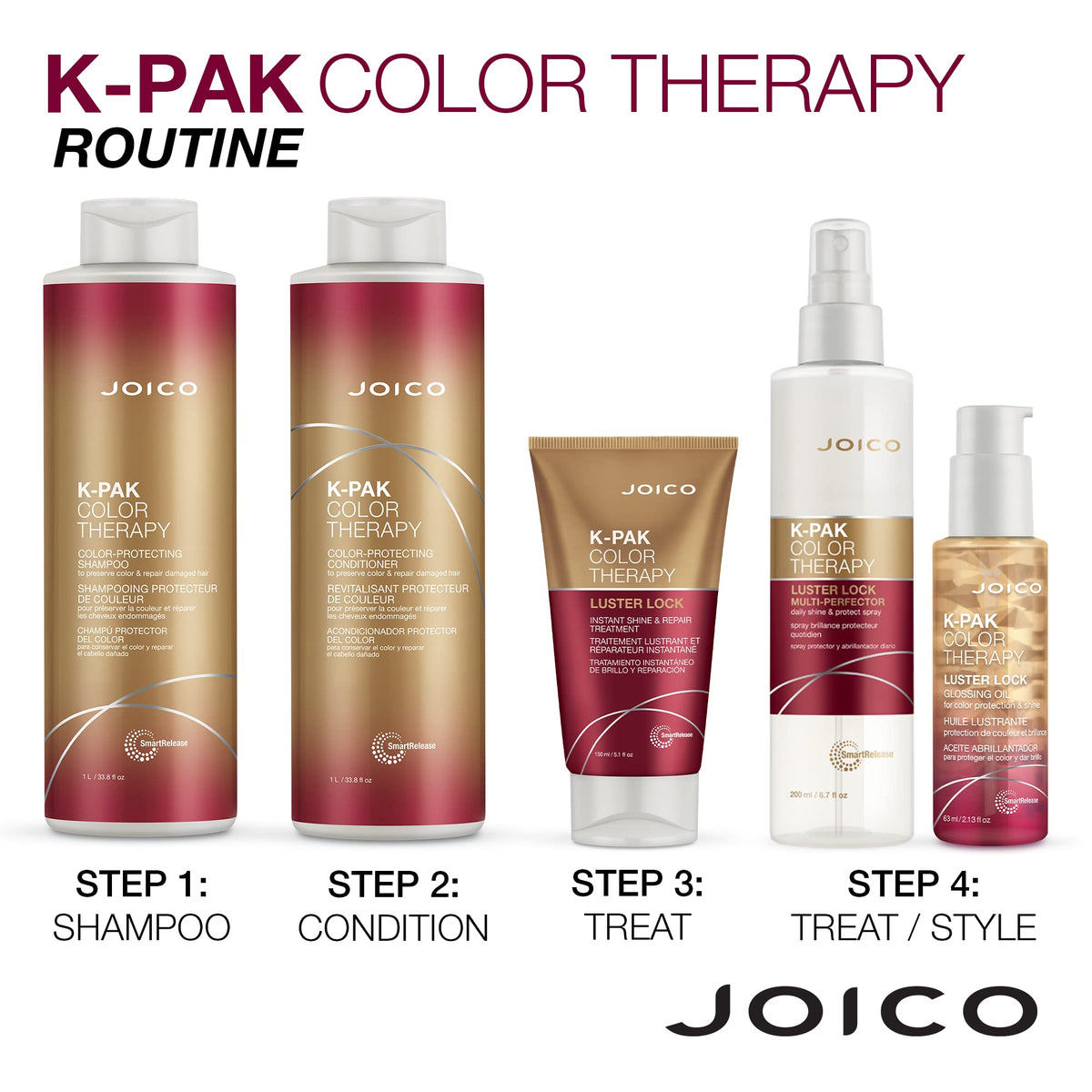 Close-up of Joico K-PAK label and branding to show ingredient focus and product identity