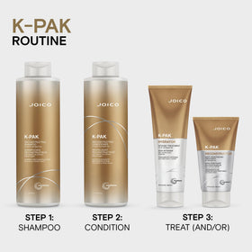 Joico bottle on bathroom shelf in routine setting for daily use