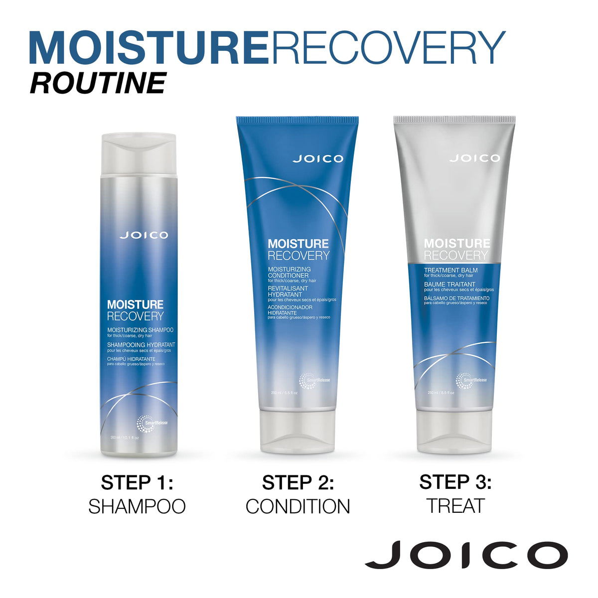 Joico label close-up showing product sizes and claims