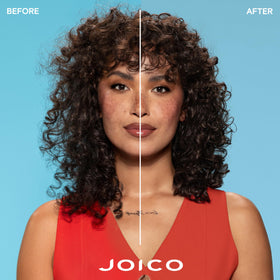 Joico leave-in pump and label detail highlighting active ingredients and usage benefits
