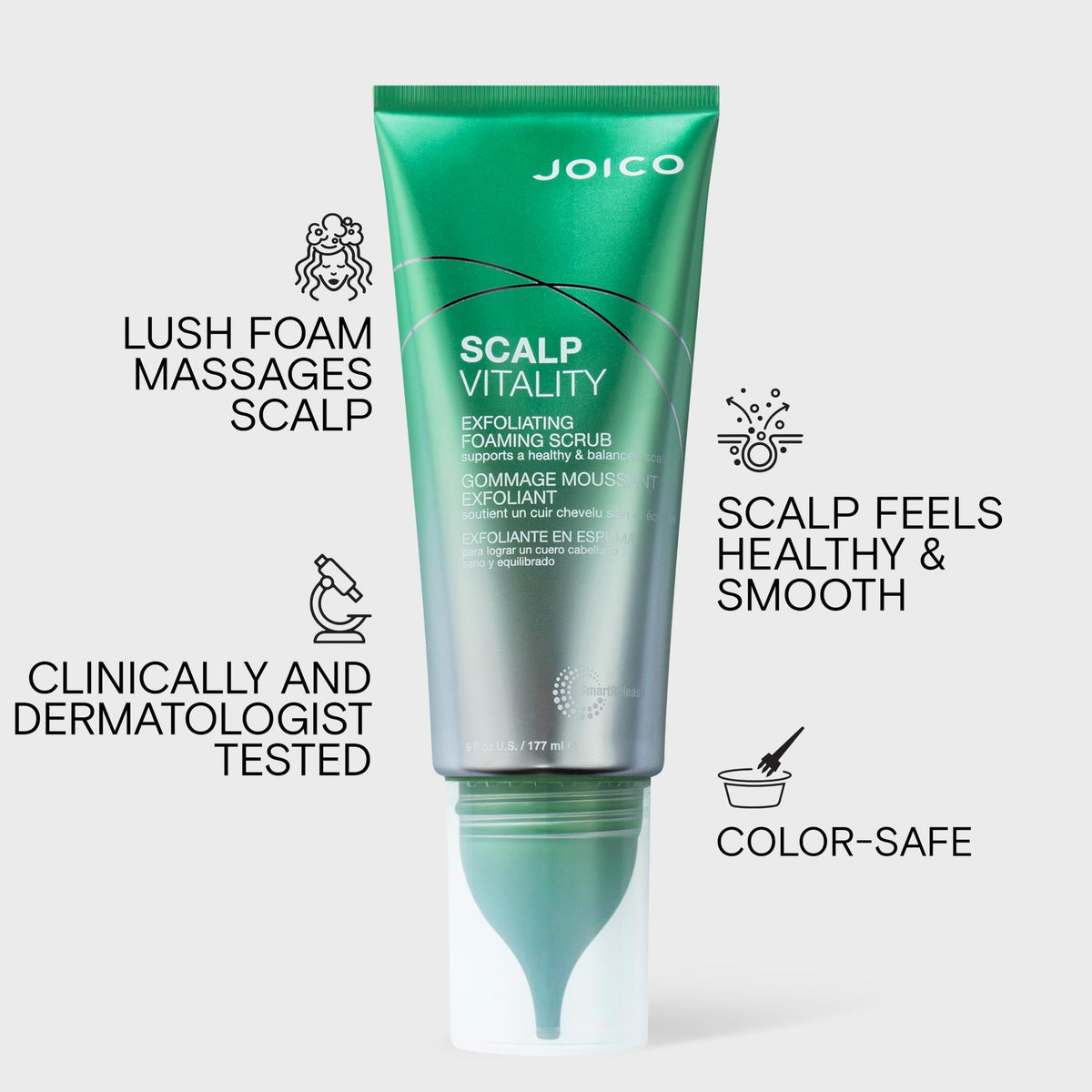 Joico Scalp Vitality scrub texture close-up showing exfoliant particles and cleansing action benefit