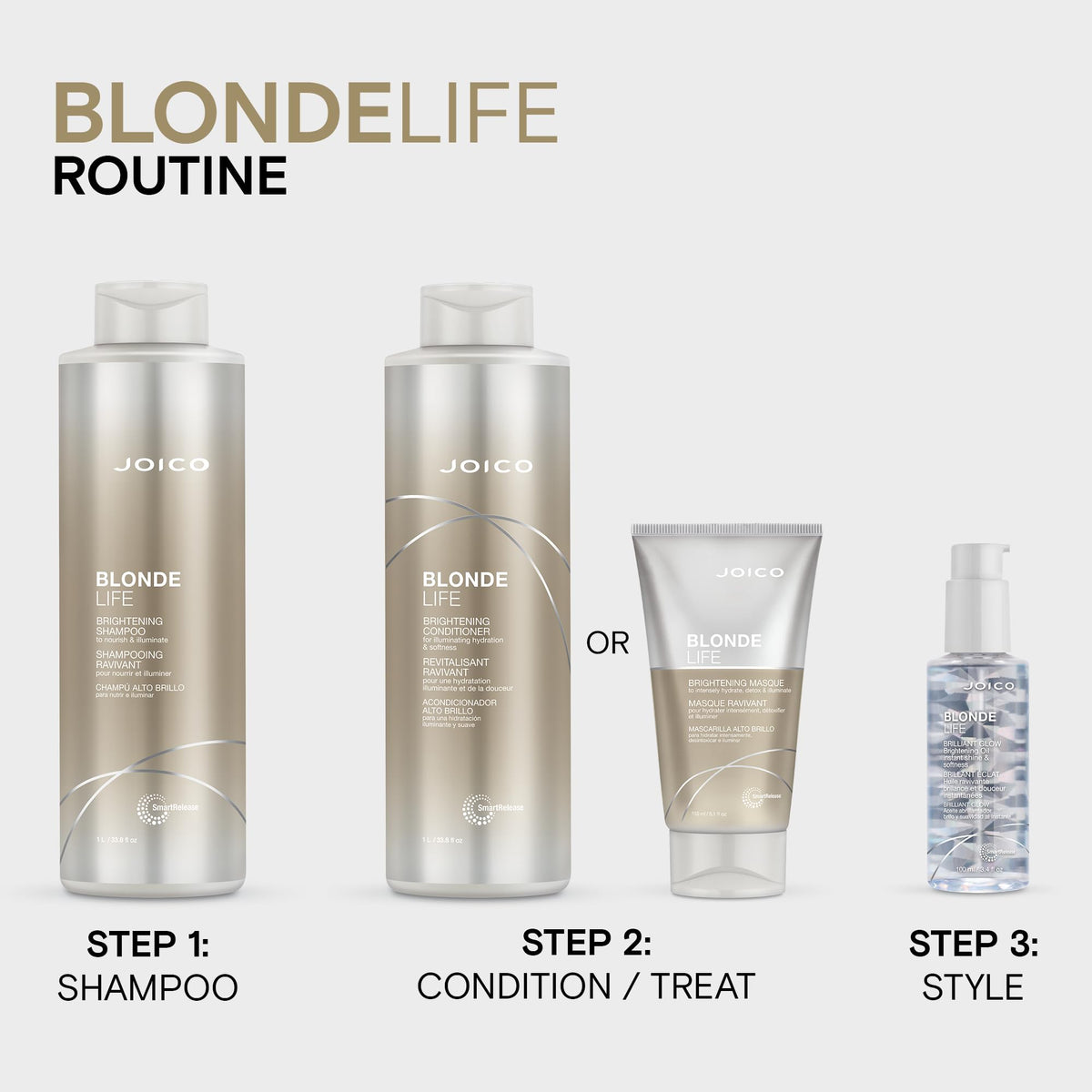 Joico shampoo on bathroom shelf in use-ready setting highlighting salon-quality routine