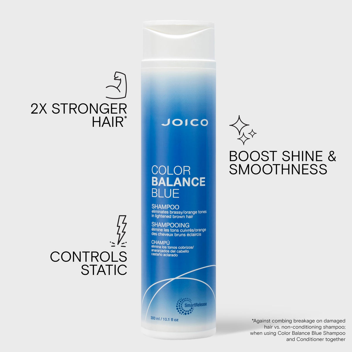 Joico bottle in hand to show 10.1 fl oz scale and easy handling benefit