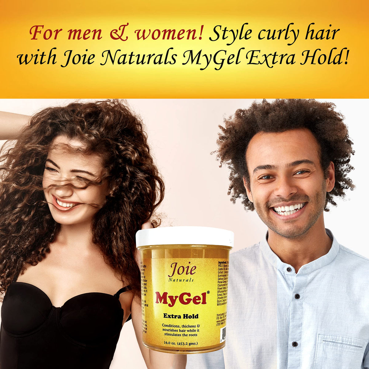 Joie model curly hairstyle demonstrating defined curls and long-lasting hold benefit