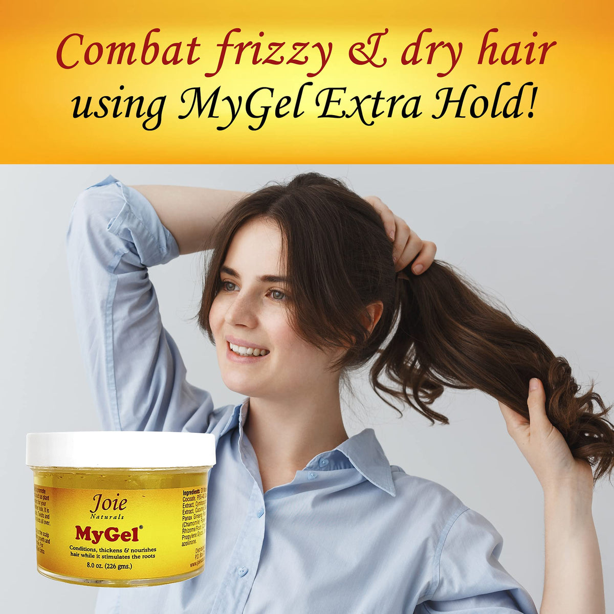 Joie MyGel before and after hairstyle showing improved hold and polished appearance