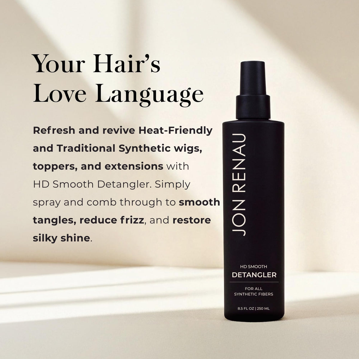Jon Renau detangler spray nozzle close-up demonstrating fine mist for even fiber coverage