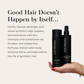 Jon Renau shampoo pump detail demonstrating easy dispensing and control