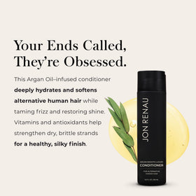 Jon Renau pump dispensing creamy conditioner texture that provides smooth, lightweight hydration