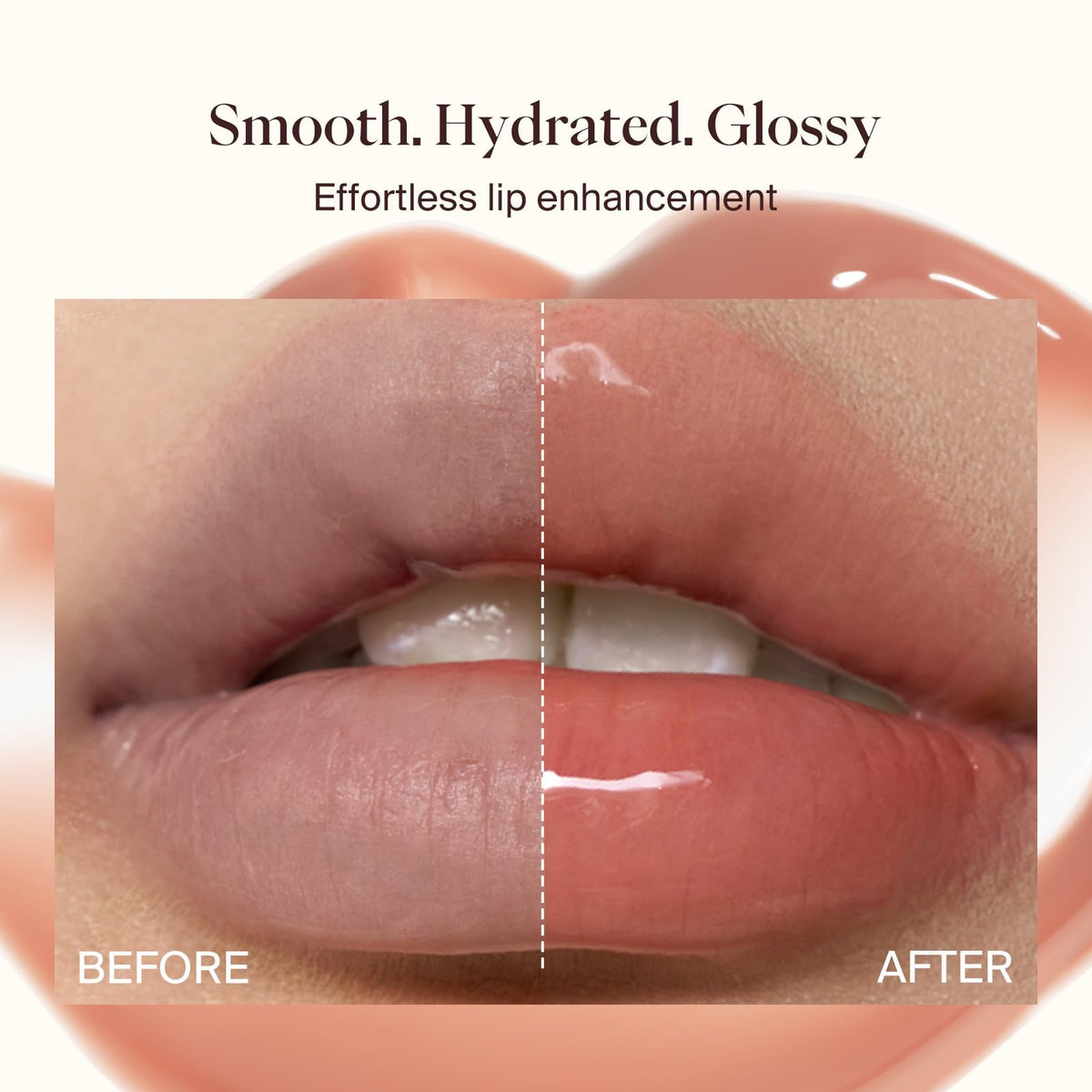 Joocyee lip swatch on model demonstrating sheer nude enhancement