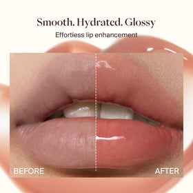 Joocyee lip swatch on model demonstrating sheer nude enhancement
