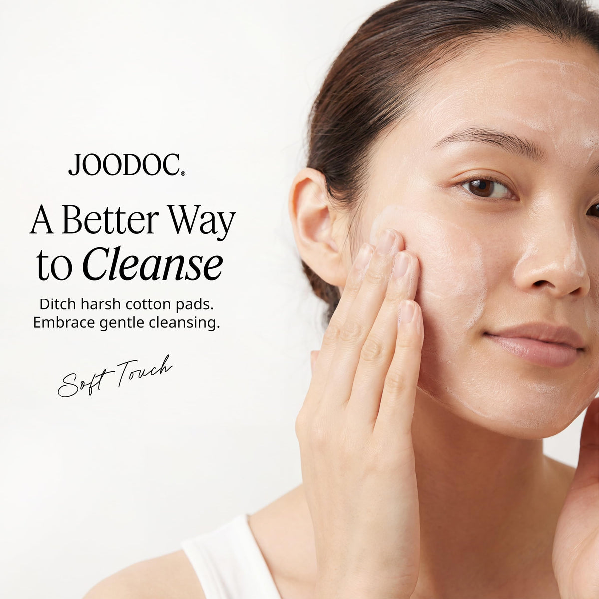JOODOC in bathroom morning routine scene illustrating gentle morning cleanse for sensitive skin
