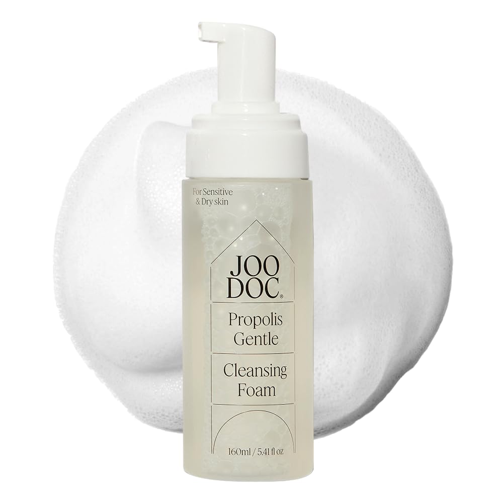 JOODOC front packaging of the propolis gentle cleansing foam showing 160ml bottle benefit of clear product identity
