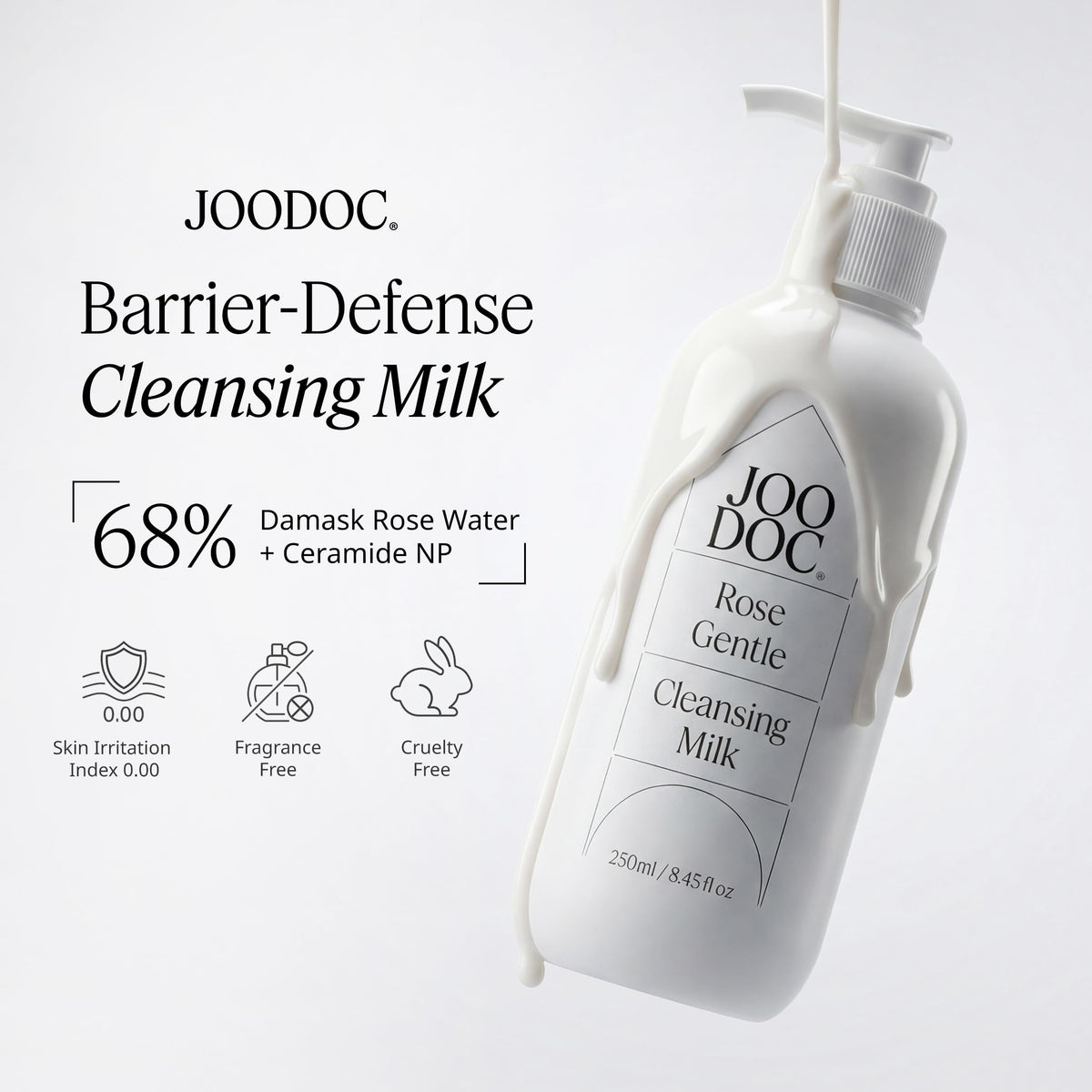 JOODOC closeup of creamy milk texture demonstrating gentle cleansing and easy emulsification