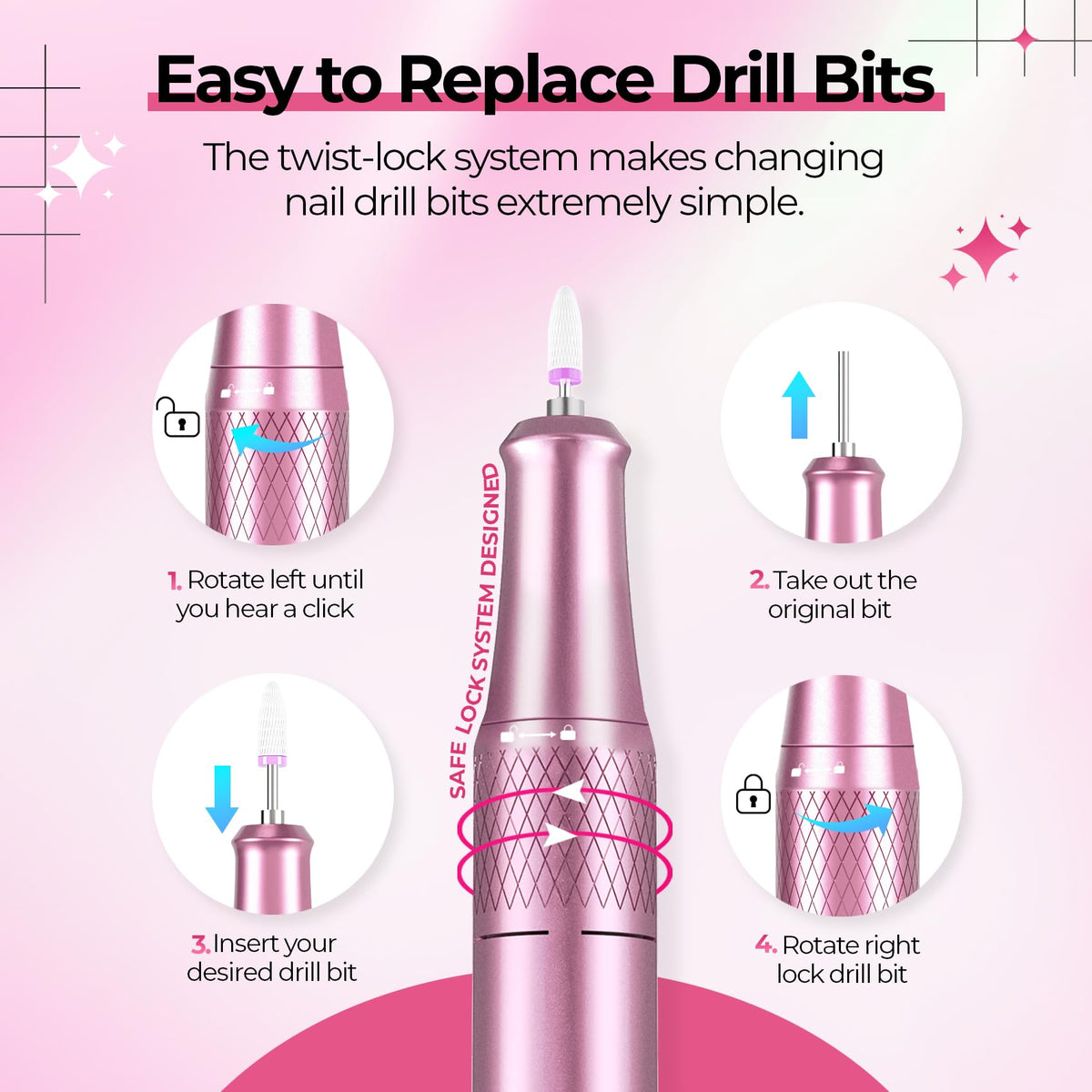 JOSGLOI full set of 12 drill bits displayed on included holder for quick access