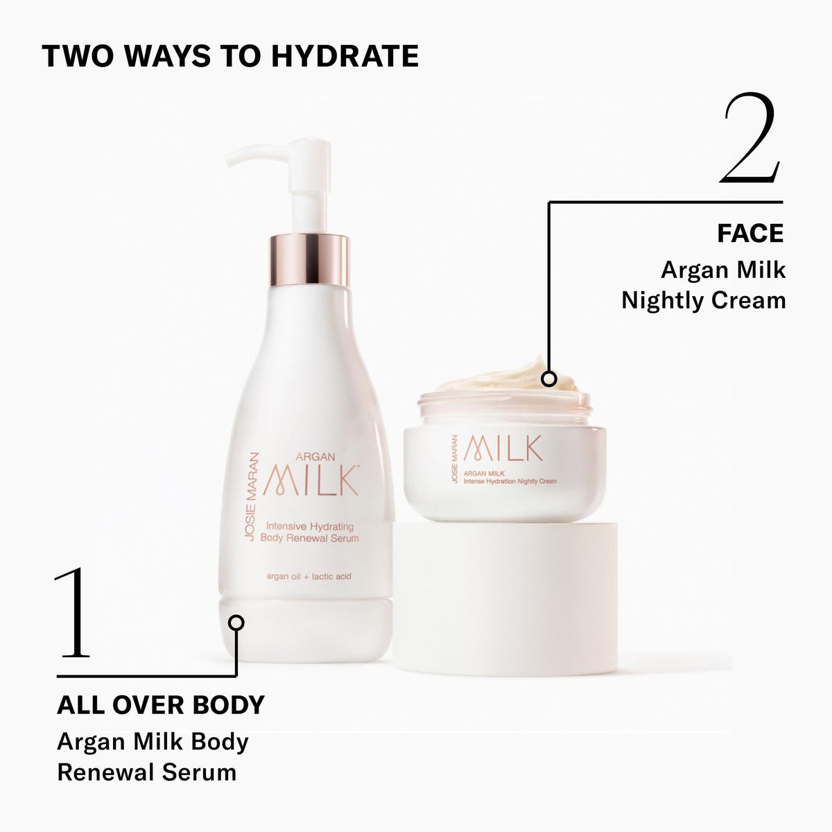 Josie Maran bottle on bathroom vanity suggesting daily routine benefit