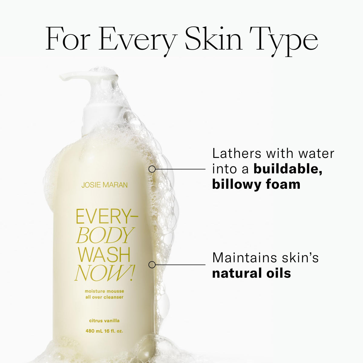 Josie Maran mousse cleanser texture close-up illustrating creamy lather