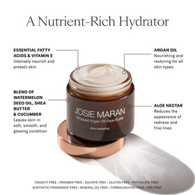 Josie Maran ingredient label close-up highlighting clean formulation details
