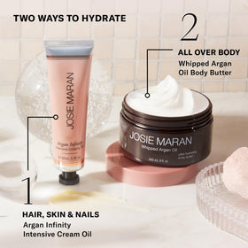 Josie Maran label and ingredients close-up highlighting argan oil source