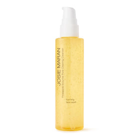 josie maran cleanser front packaging showing bottle and benefit of gentle cleansing