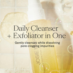 Josie Maran collection on bathroom shelf in lifestyle scene for daily routine