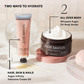 Josie Maran on bathroom vanity showing daily routine convenience and ritual
