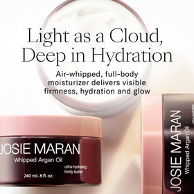 Josie Maran whipped body butter open jar showing airy texture for fast absorption