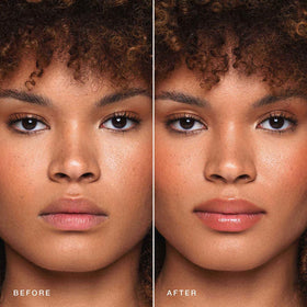 Jouer applicator in use on lips demonstrating smooth application and plumping effect