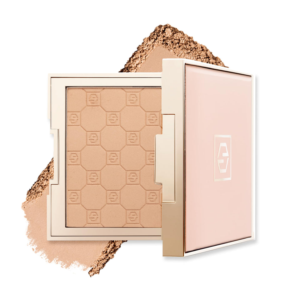 Jouer front packaging of pressed powder showing compact and shade benefits