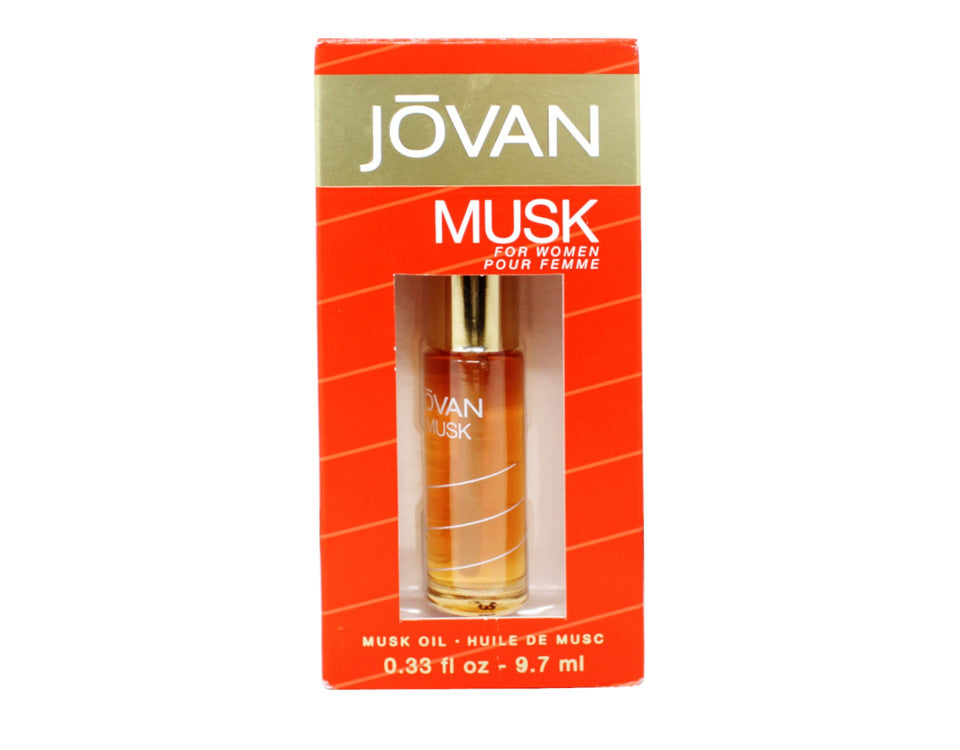 Jovan musk oil front bottle showing compact packaging and travel-ready benefit