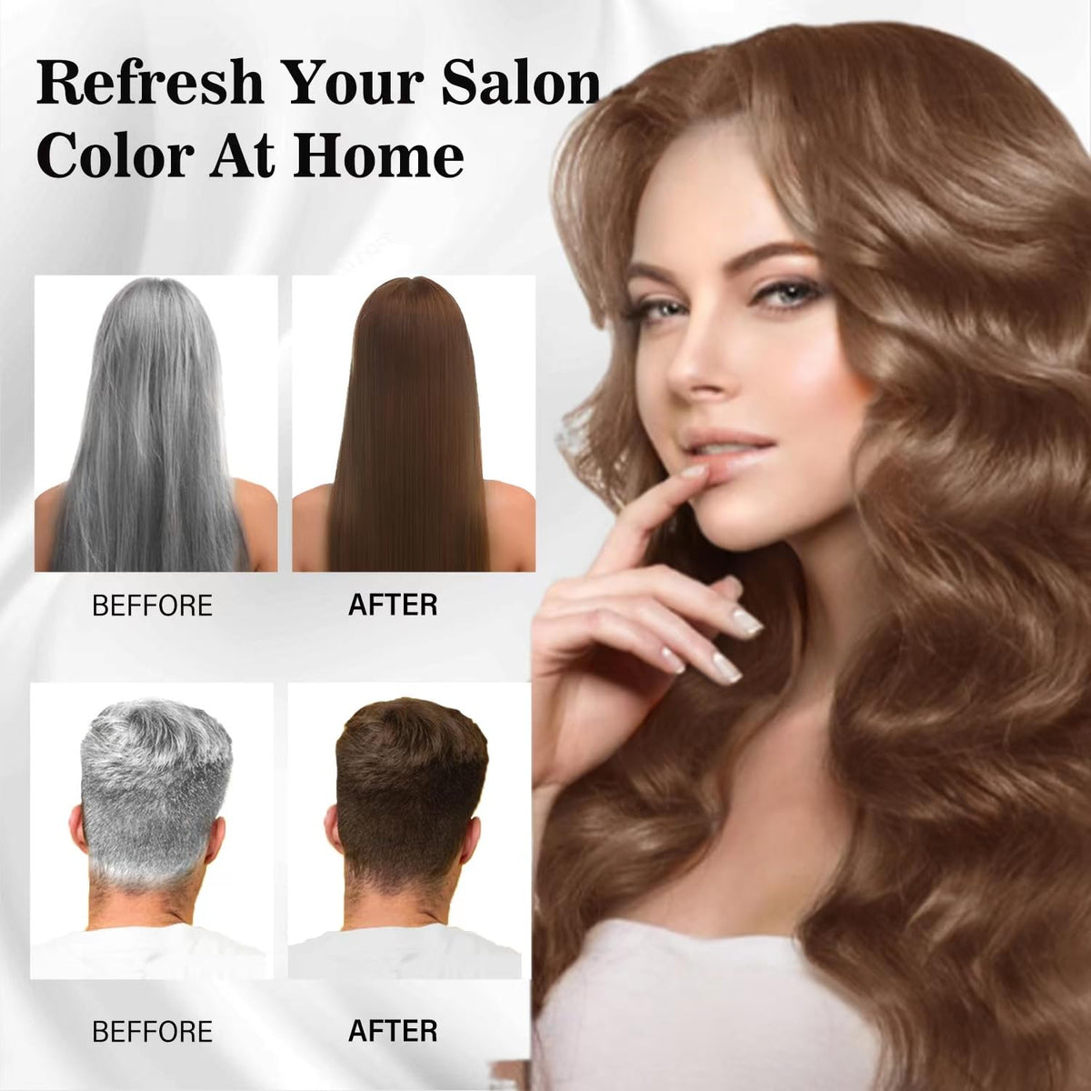 Joyful Young being applied to dry hair for simple at-home gray blending