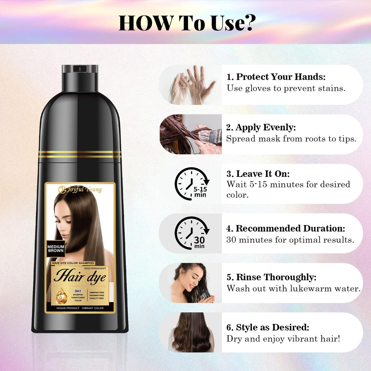 Joyful Young application on dry hair with gloves demonstrating easy at-home use