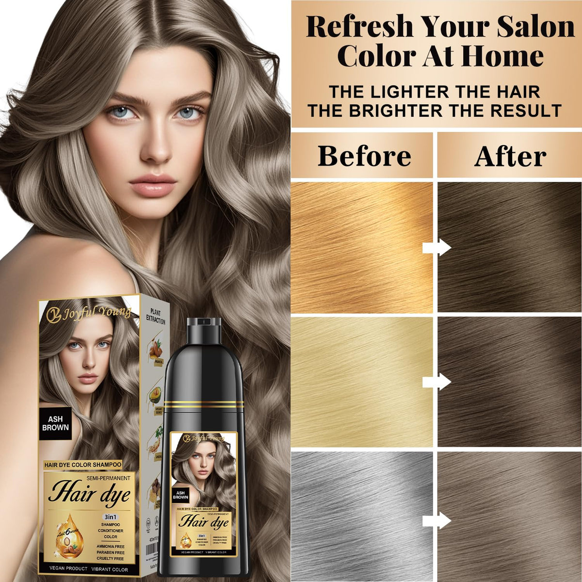Joyful Young applying shampoo to dry hair showing easy at-home use