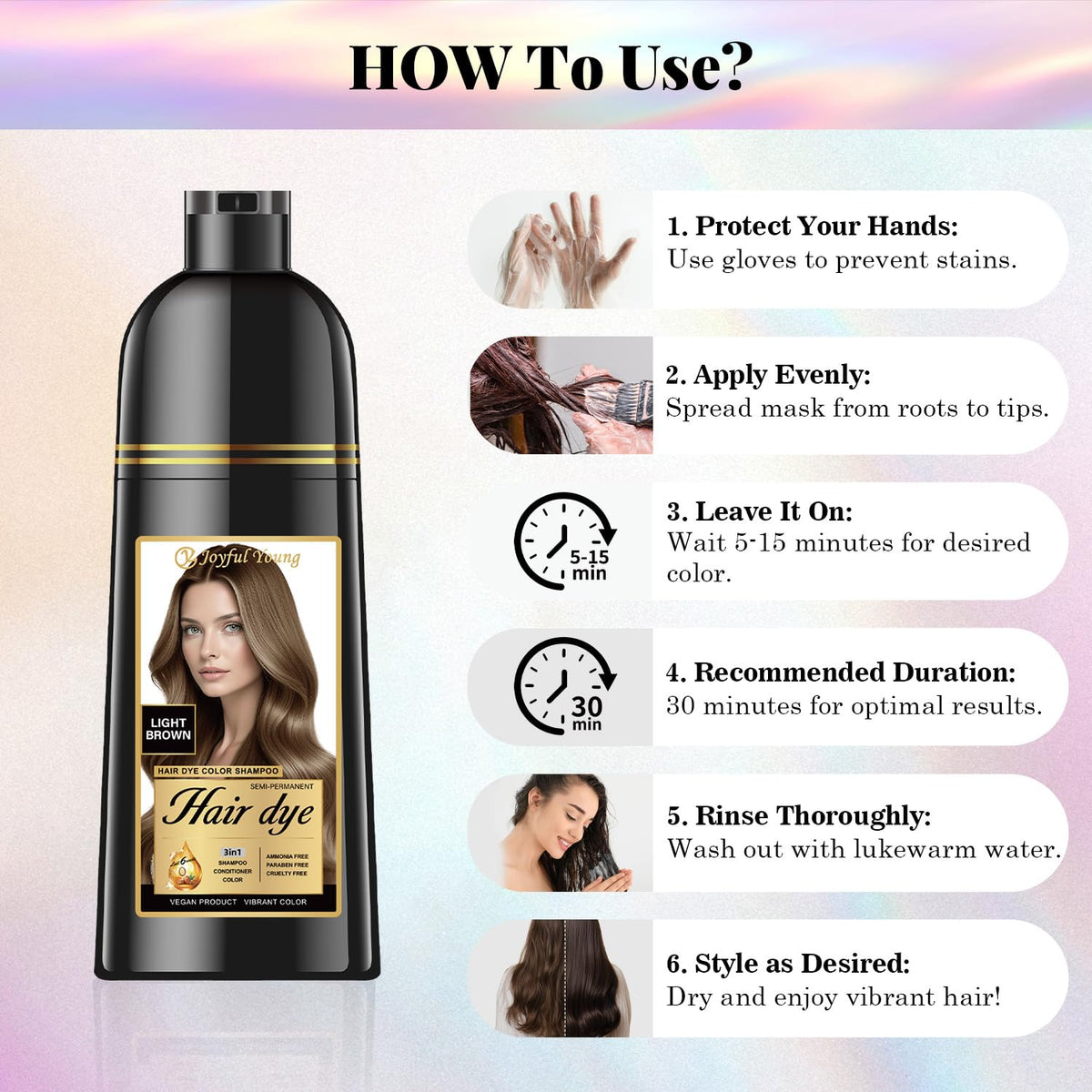 Joyful Young being applied to dry hair for easy at-home use