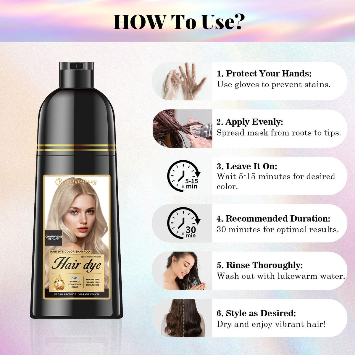 Joyful Young applying shampoo to dry hair for stronger deposit benefit