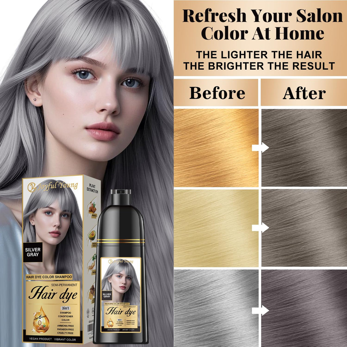 Joyful Young applying shampoo on dry hair demonstrating easy at-home use