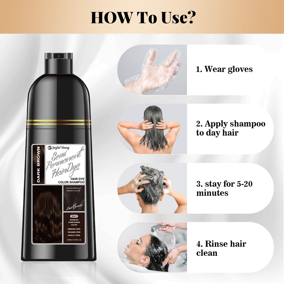 Joyful Young before and after hair strand demonstrating gray blending