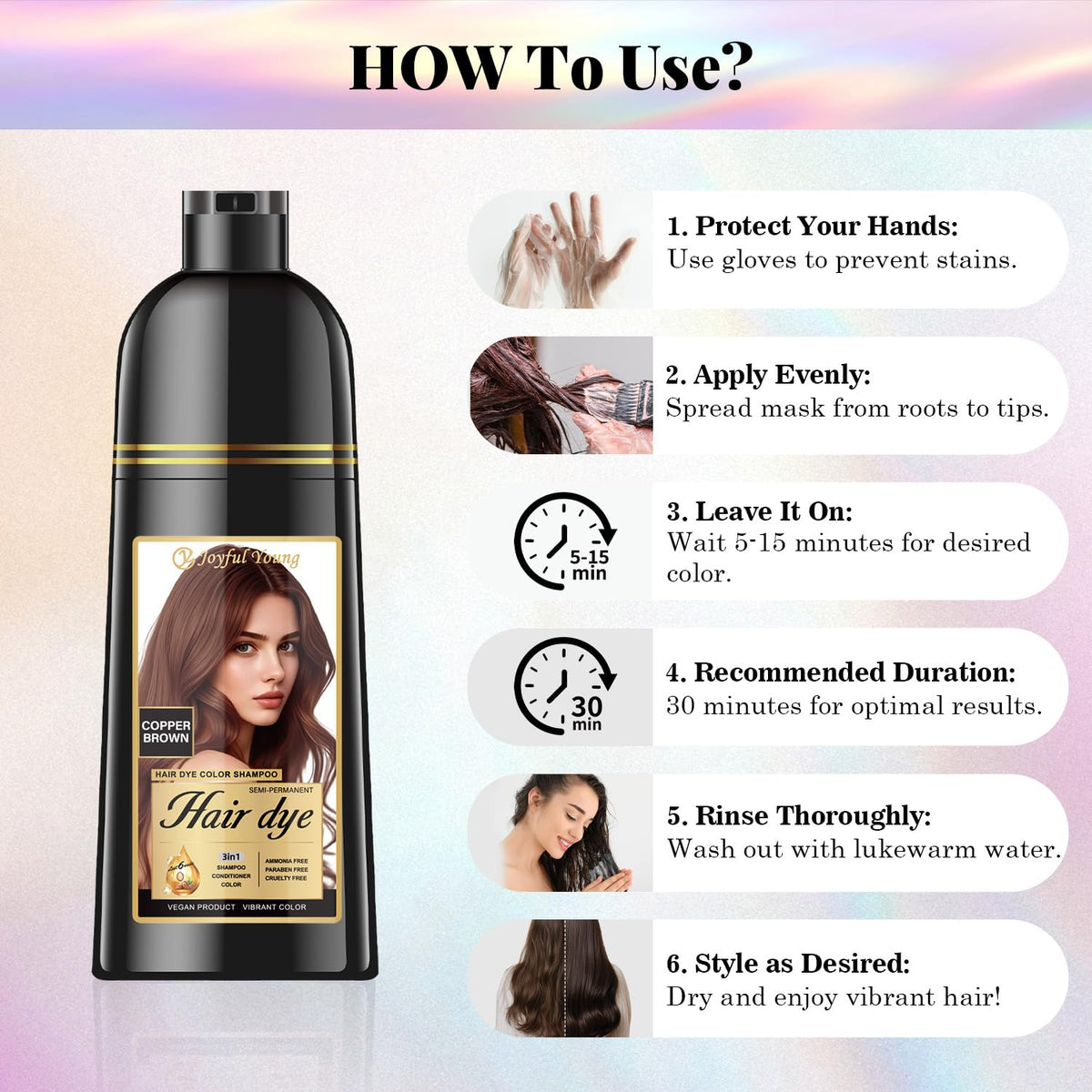 Joyful Young applying shampoo to dry hair demonstrating gray blending benefit