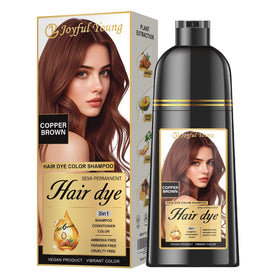 Joyful Young front packaging showing bottle and copper brown shade benefit