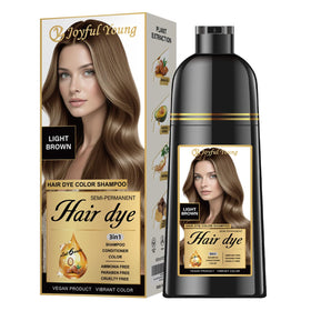 Joyful Young front packaging showing light brown shampoo and benefits