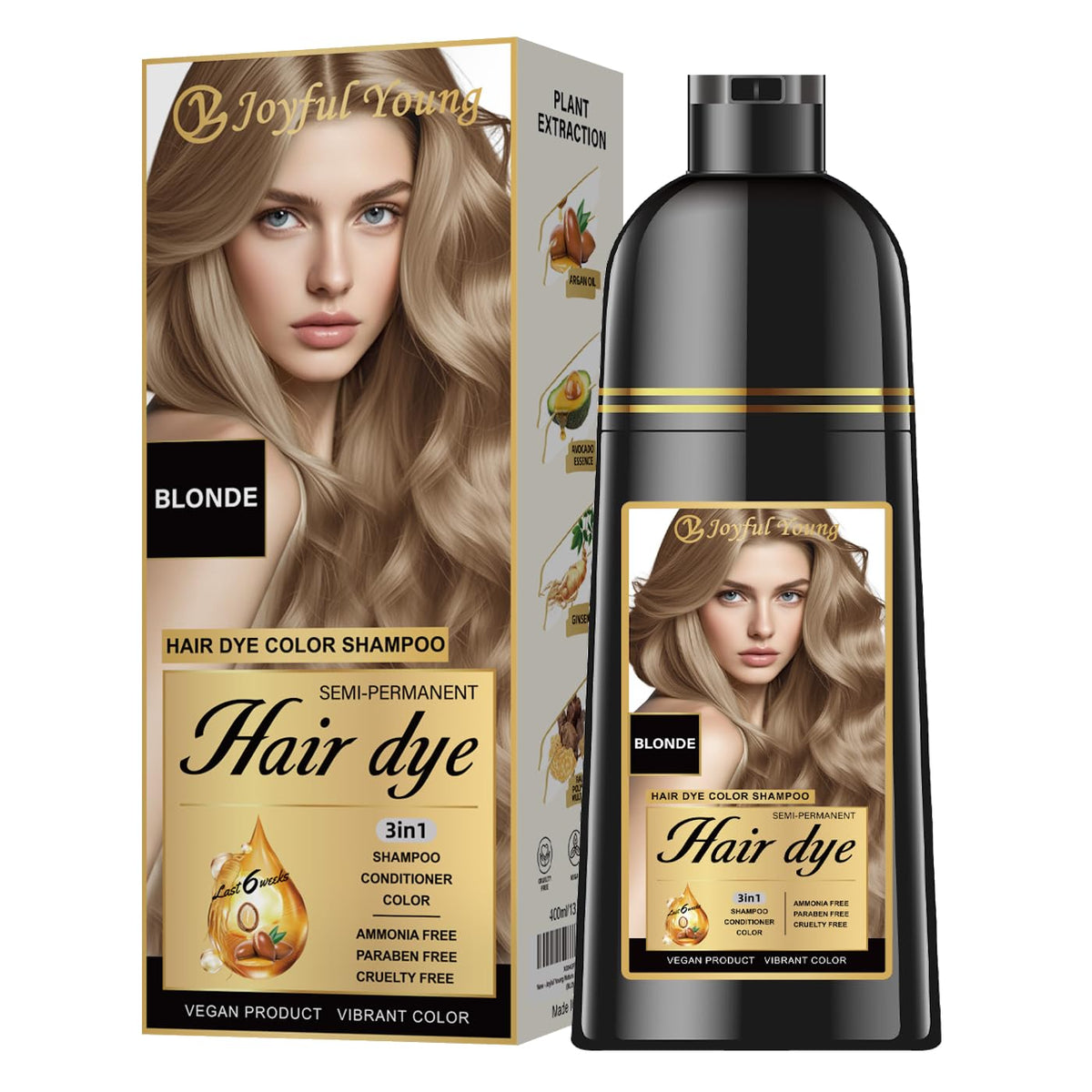 Joyful Young front packaging showing medium blonde shade and benefits
