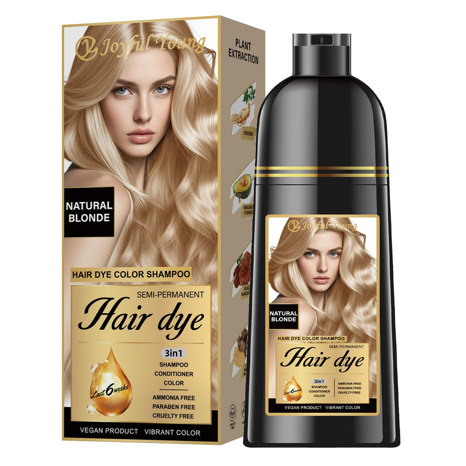 Joyful Young front packaging showing Natural Blonde label and simple use benefit