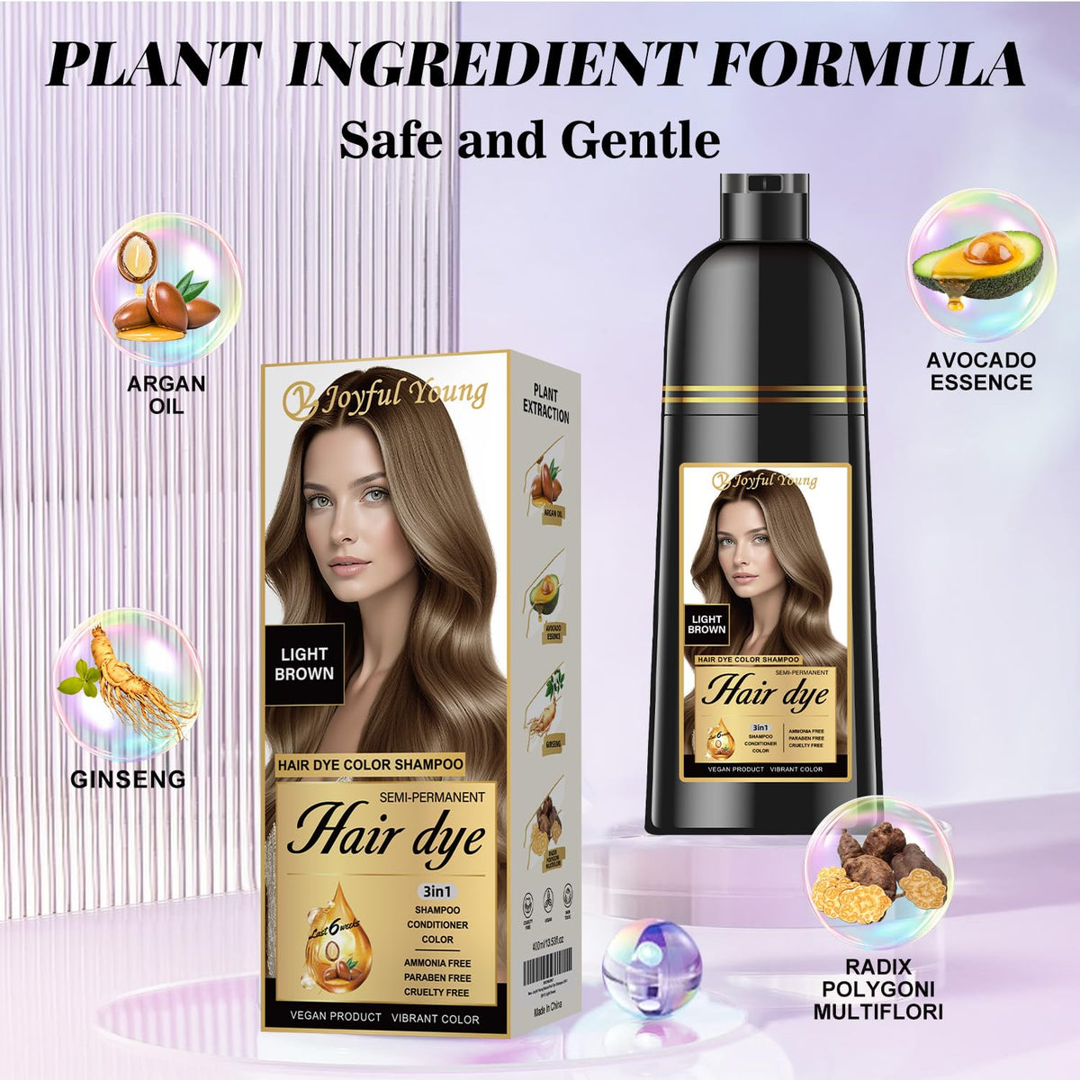 Joyful Young shampoo texture on palm demonstrating smooth conditioning