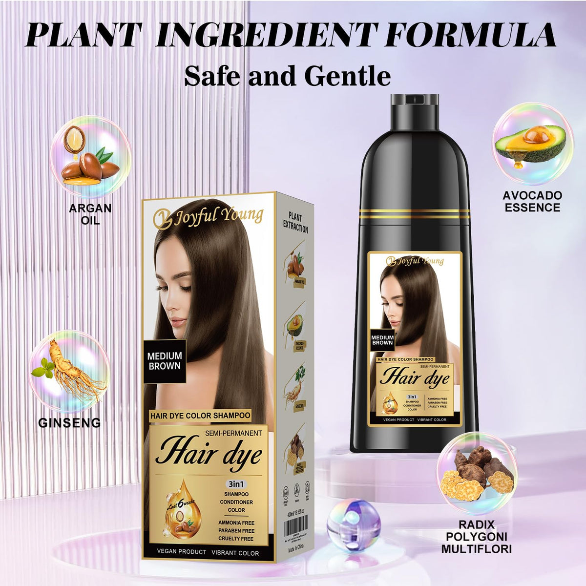 Joyful Young shampoo texture dispensed to show creamy, color-depositing formula