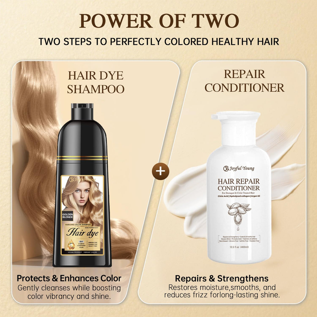 Joyful Young bottle next to hand showing size and travel-friendly benefit