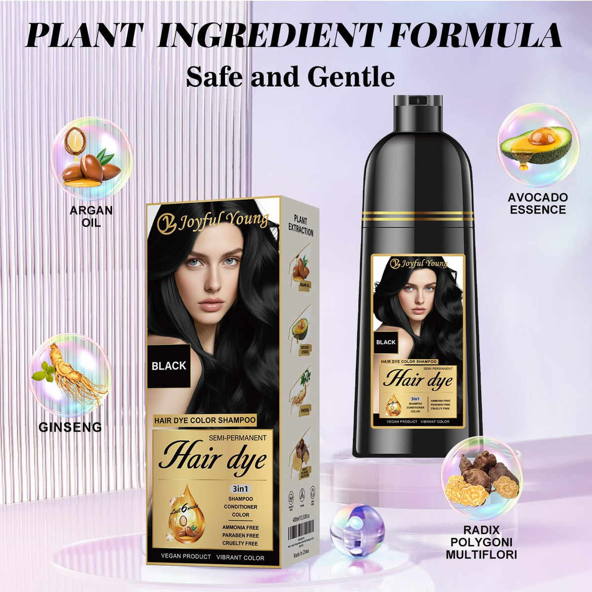 Joyful Young shampoo pump close-up highlighting easy dispensing and control