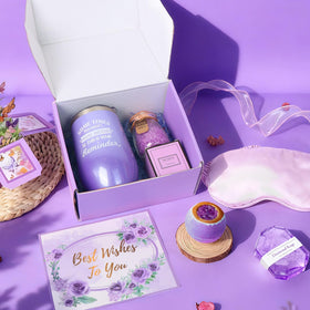 Joyvella lavender candle burning to create calm ambient lighting and scent