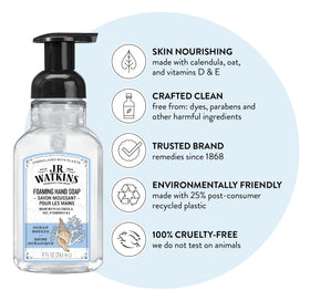 J.R. Watkins pump dispensing foam, easy-to-use texture for quick cleansing