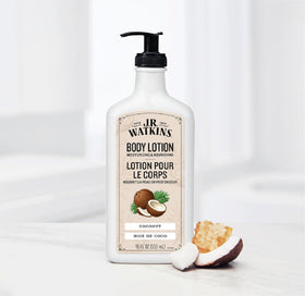 J.R. Watkins creamy lotion texture showing fast-absorbing moisture