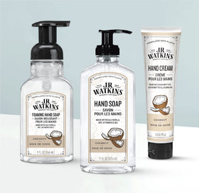 J.R. Watkins foam texture on hands demonstrating gentle cleansing benefit